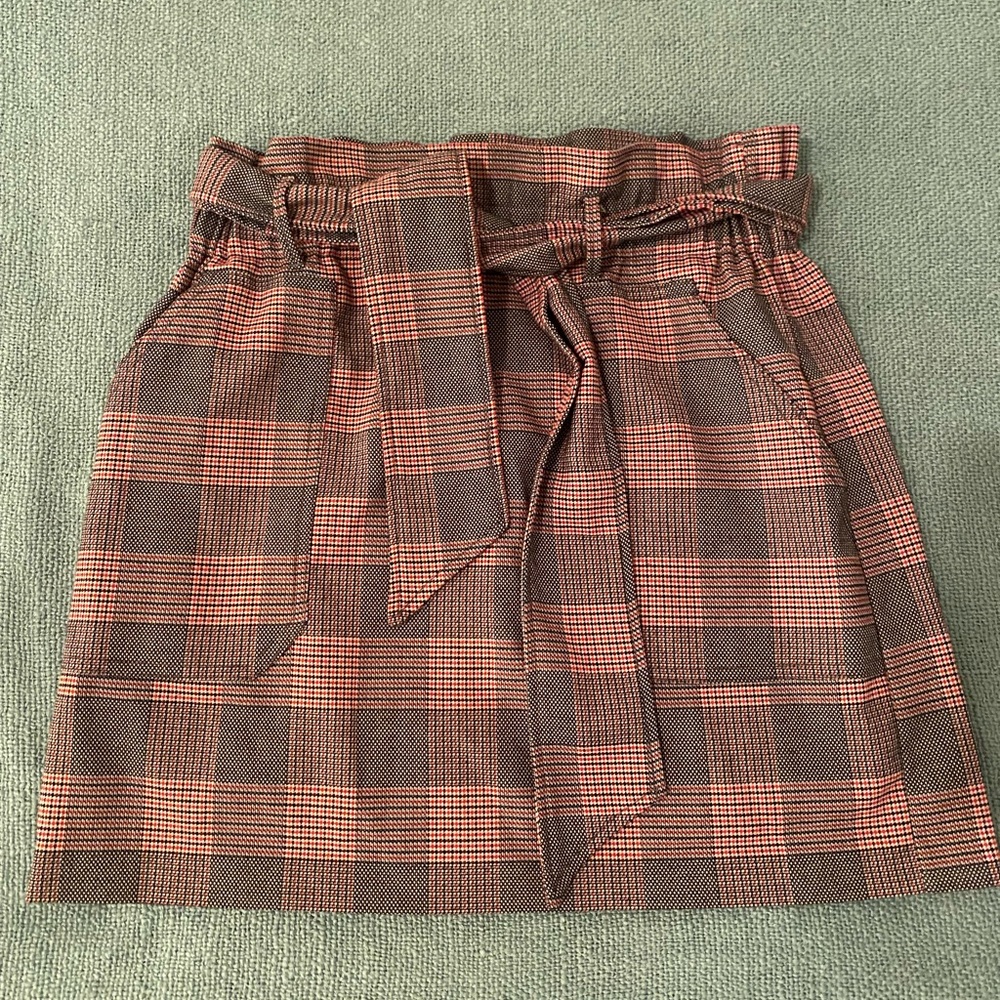 Zara Plaid Belted Mini Skirt